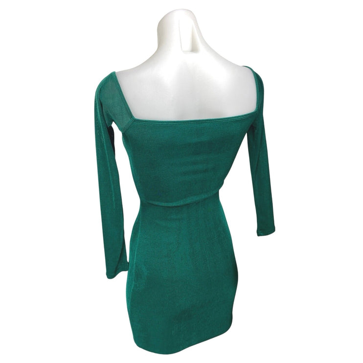 Princess Polly Green Long Sleeve Square Knit Stretch Mini Bodycon Dress Size 4