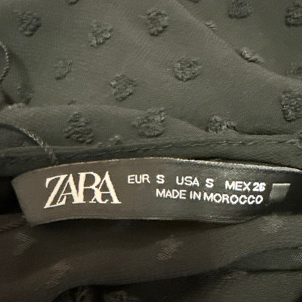 Zara Women's Black Bow Tie Long Puff Sleeve 3D Semi Sheer Blouse Top Size S