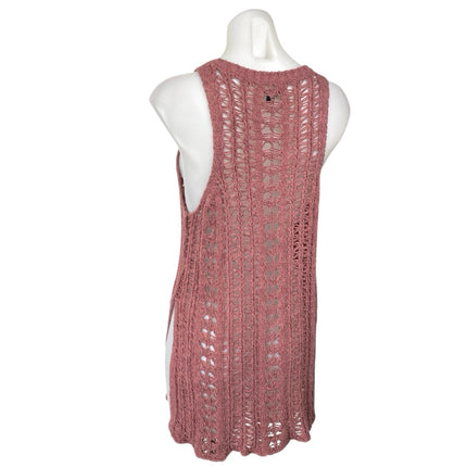 American Eagle Pink Crochet Sleeveless Mini Beach Coverup Tank Tunic Dress Sz M