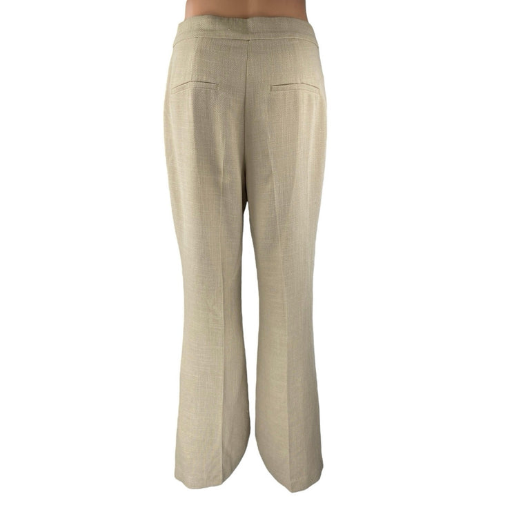 H&M Beige High Rise Pleated Flared Bootcut Bell Bottom Trousers Pants Size 6