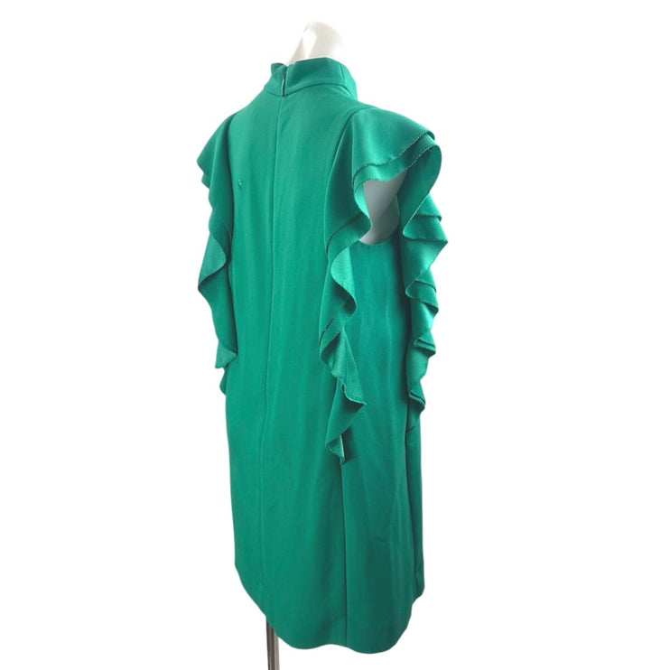 Kate Spade Satin Crepe Green Mock Neck Ruffle Flutter Sleeve Mini Shift Dress 6
