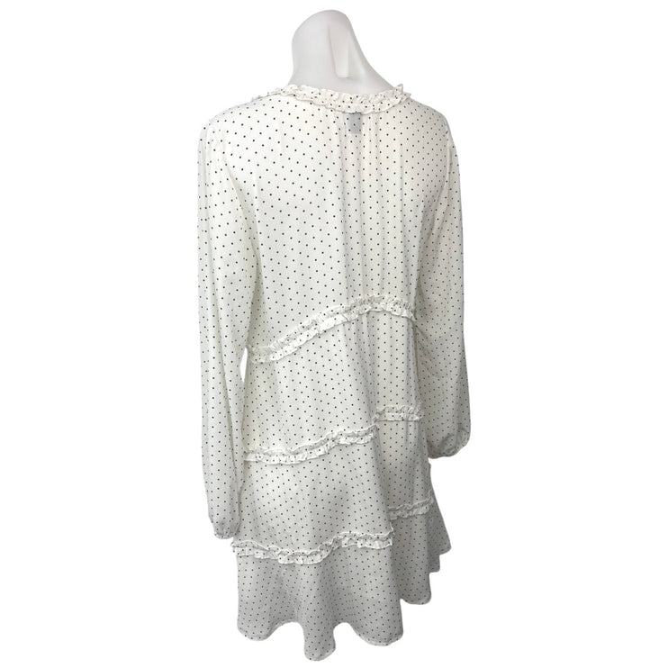 Polly White Polka Dots Ruffle V-neck Long Sleeve Tiered Fit & Flare Mini Dress 6