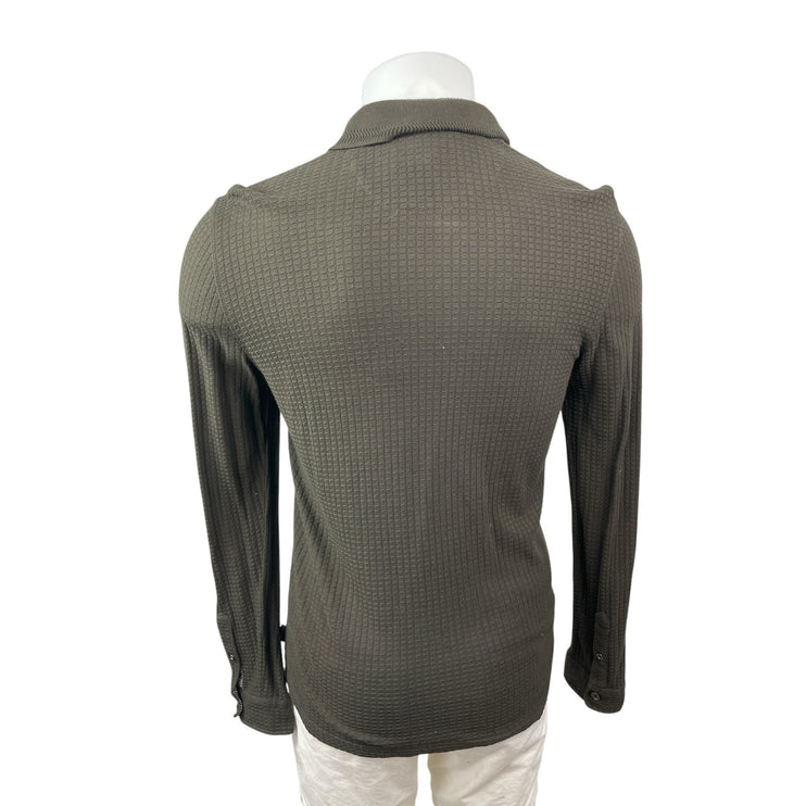 Ted Baker Men's Olive Green Long Sleeve Textured Pocket Polo Sweater Top Size S
