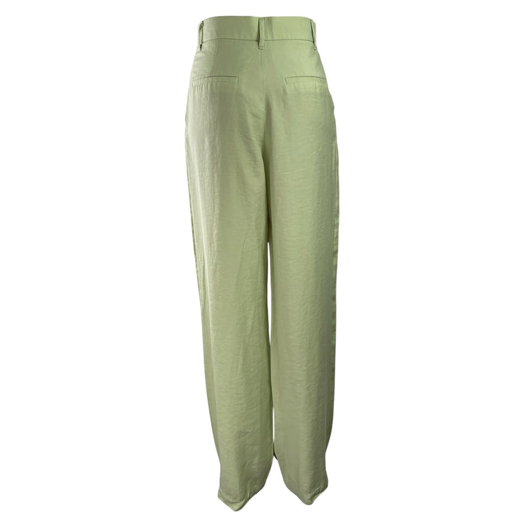 Zara Womens Green High Waisted Pleated Straight Wide Leg Trousers Dress Pants XS