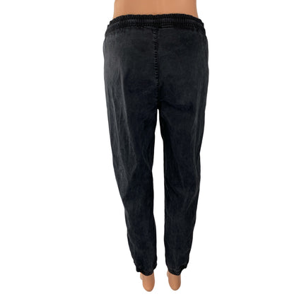 Zara Women's Black Washed Mid Rise Tapered Jogger Utility Denim Jeans Size M