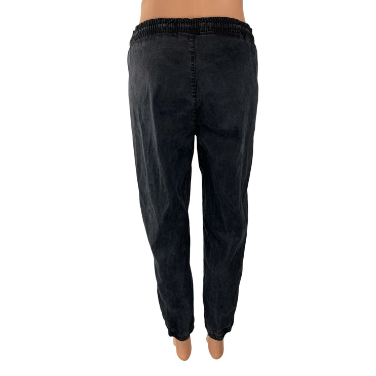 Zara Women's Black Washed Mid Rise Tapered Jogger Utility Denim Jeans Size M