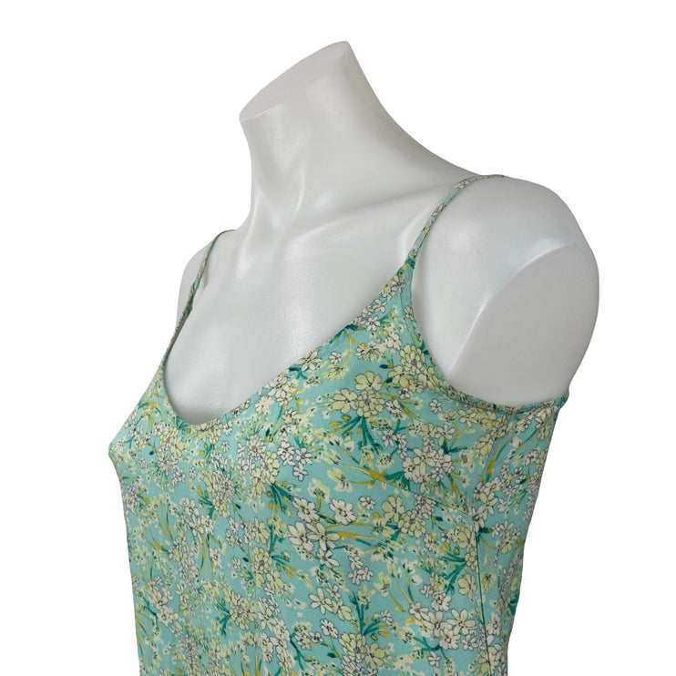 O'Neill Green Floral Sleeveless Drop Waist Ruffle Pleated Tank Midi Dress Sz XS