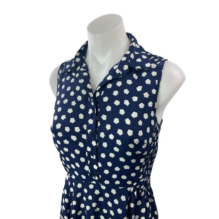 Kate Spade Navy Blue Polka Dots Sleeveless Button Front A Line Midi Dress Size 2