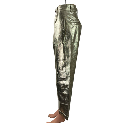 Zara Womens Gold Metallic High Rise Wide Leg Barrel Baggy Trousers Pants Size XS