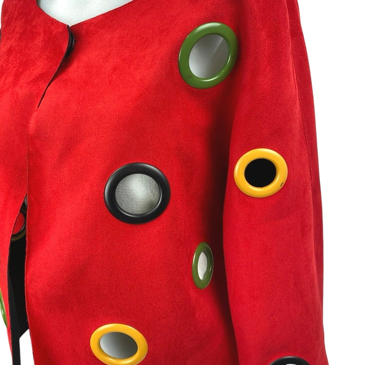 NEW $140 Adore Red Faux Vegan Suede Grommet Open Front Long Sleeve Coat Jacket M