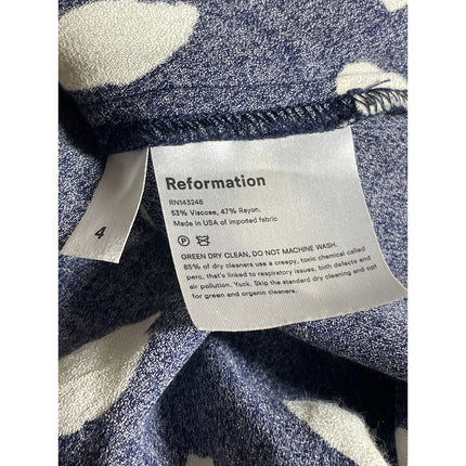 Reformation Bea Women's Navy Blue Abstract Print Slit Flowy Midi A-Line Skirt 4