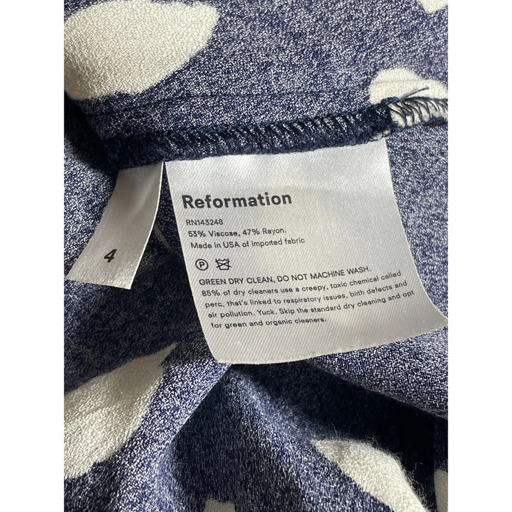 Reformation Bea Women's Navy Blue Abstract Print Slit Flowy Midi A-Line Skirt 4
