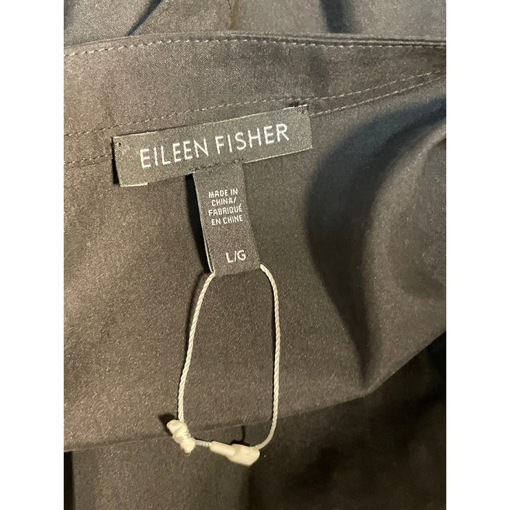 Eileen Fisher Womens Black Tencel Long Sleeve Open Front Blazer Coat Jacket Sz L