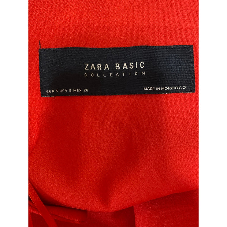 Zara Women's Red Open Front Ruffle Long Bell Sleeve Blazer Coat Jacket Size S