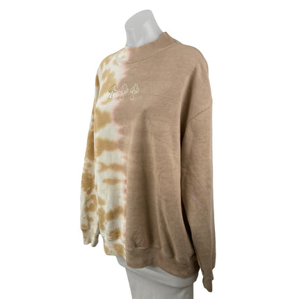 Neon Riot Women Beige Fleece Tie Dye Mock Neck Long Sleeve Sweatshirt Top Size L