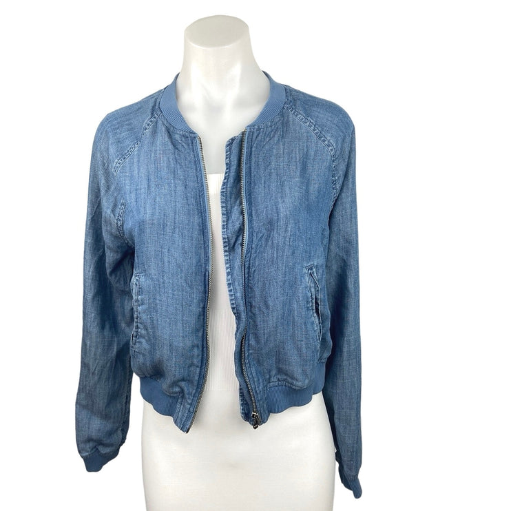 American Eagle Outfitters Blue Full Zip Pockets Chambray Bomber Jacket Size XS