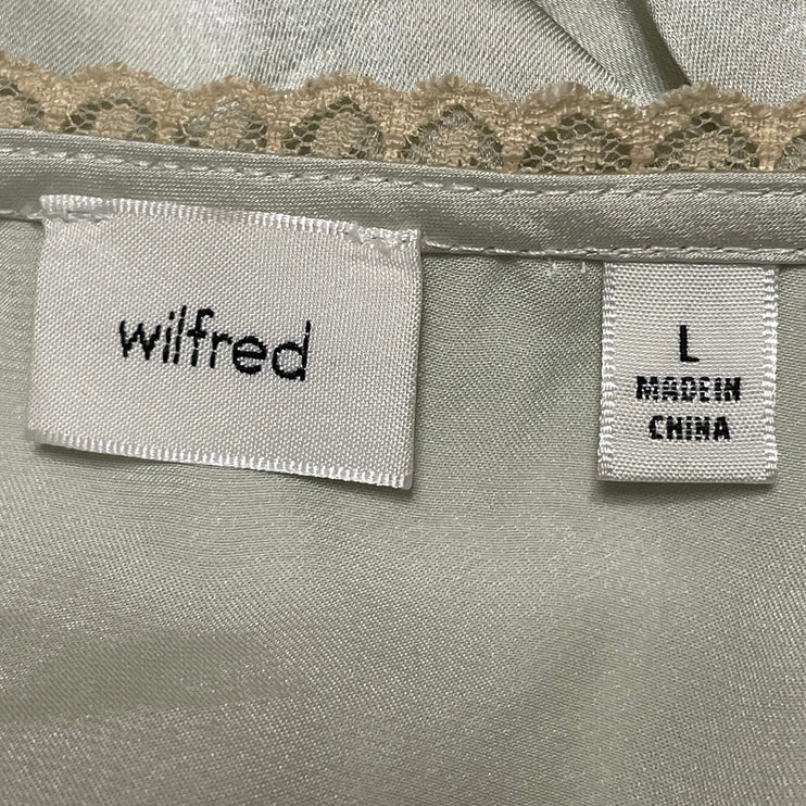 Aritzia Wilfred Mademoiselle Sage Green Satin Short Cap Sleeve Wrap Mini Dress L