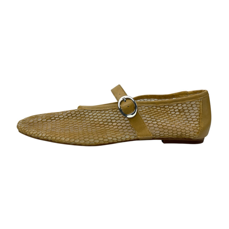 Aldo Gold Fishnet Round Toe Adjustable Buckle Strap Mary Jane Flats Shoes 8.5