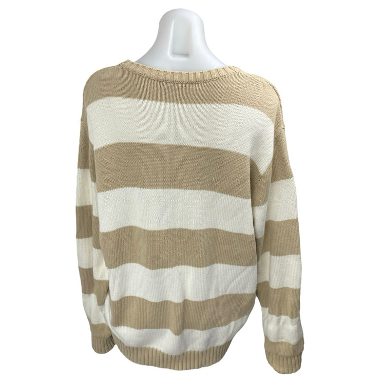 Brandy Melville Beige White Striped Colorblock Long Sleeve Sweater Top Size S