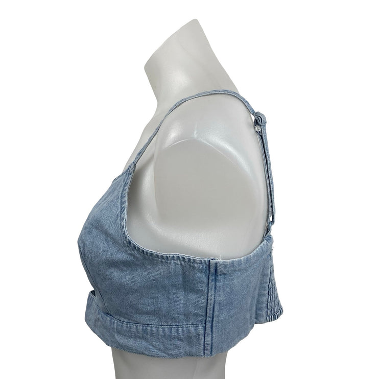 House of Harlow 1960 Blue Denim Cutout Sleeveless Bralette Crop Cami Tank Top 10