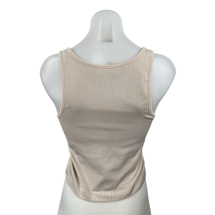Lululemon Beige Ribbed Knit Scoop Neck Yoga Workout Athletic Tank Top Size 8