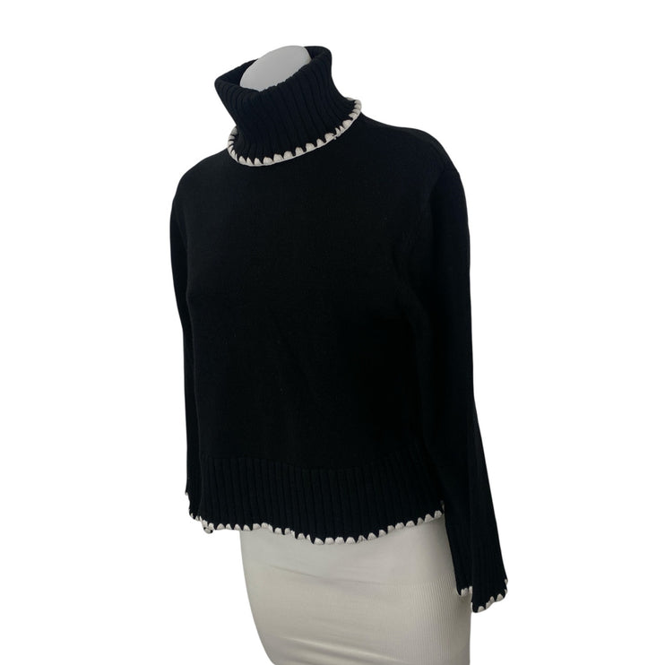 Ellen Tracy Women's Black Ribbed Trim Turtleneck Long Sleeve Sweater Top Size XS
