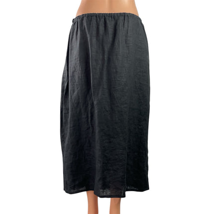 Kathleen Sommers Womens Black Linen Elastic Waist Midi Straight A-line Skirt S