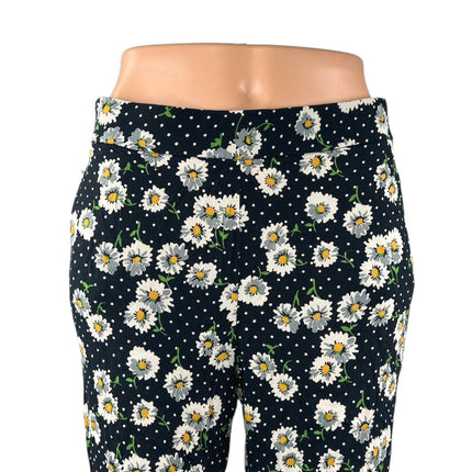 Zara Women's Black Floral Polka Dots High Rise Cropped Trousers Pants Size M