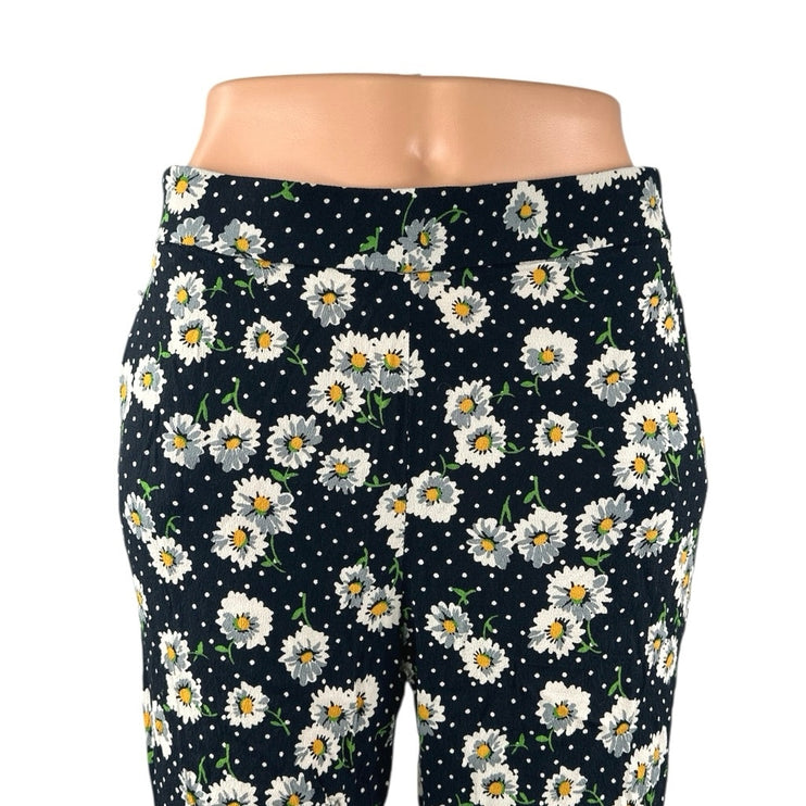 Zara Women's Black Floral Polka Dots High Rise Cropped Trousers Pants Size M