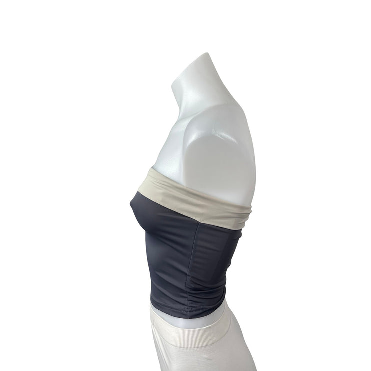 Princess Polly Black Beige Strapless Tube Bandeau Colorblock Crop Top Size 2