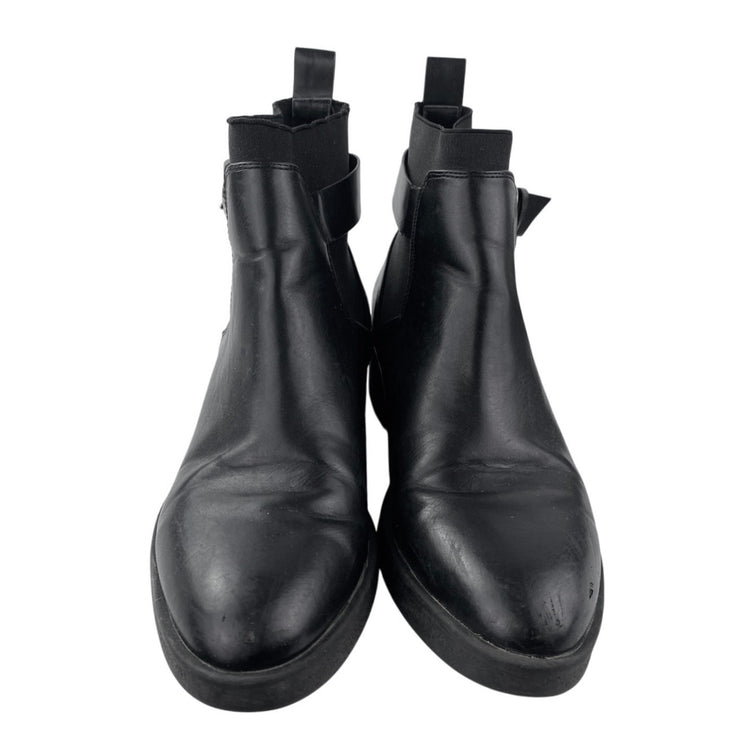 Zara Women's Black Leather Almond Toe Buckle Strap Ankle Boots Booties Size 8