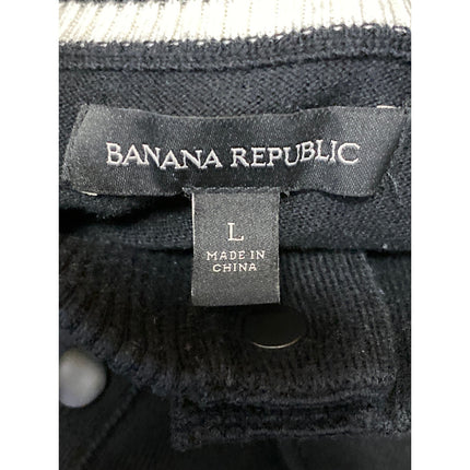 Banana Republic Men Black Silk Snap Long Sleeve Knit Pullover Sweater Top Size L