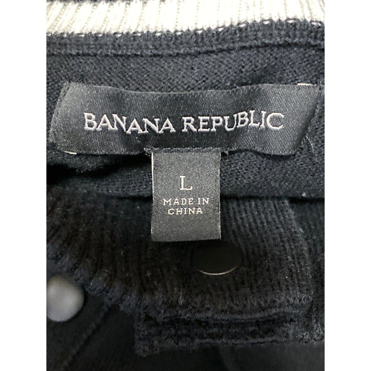Banana Republic Men Black Silk Snap Long Sleeve Knit Pullover Sweater Top Size L
