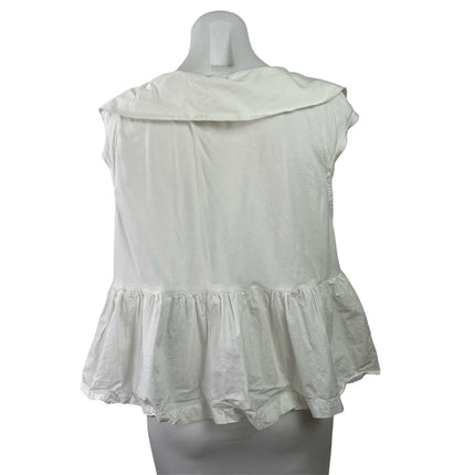 Anthropologie Maeve Women's White Tie Front Peplum Babydoll Blouse Top Size L