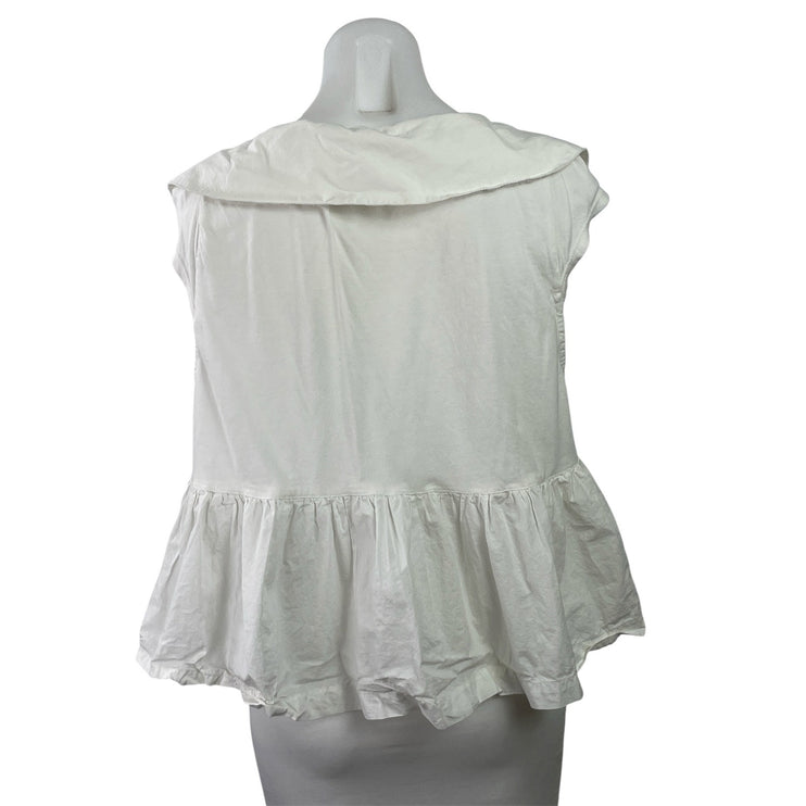Anthropologie Maeve Women's White Tie Front Peplum Babydoll Blouse Top Size L