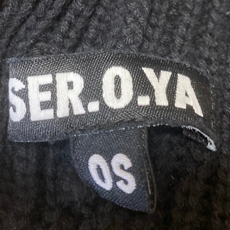 Ser.O.Ya Black Embroidered Logo Cuffed Knit Bonnet Beanie Cap Hat One Size