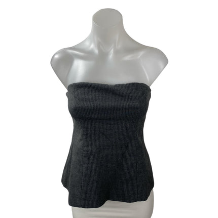 Zara Women's Black Tube Strapless Bandeau Striped Peplum Blouse Top Size S
