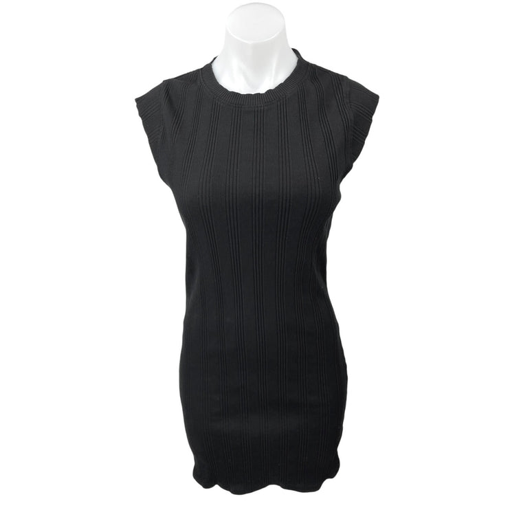 Zara Black Ribbed Knit Mock Neck Cap Sleeve Fitted Mini Sweater Dress Size L