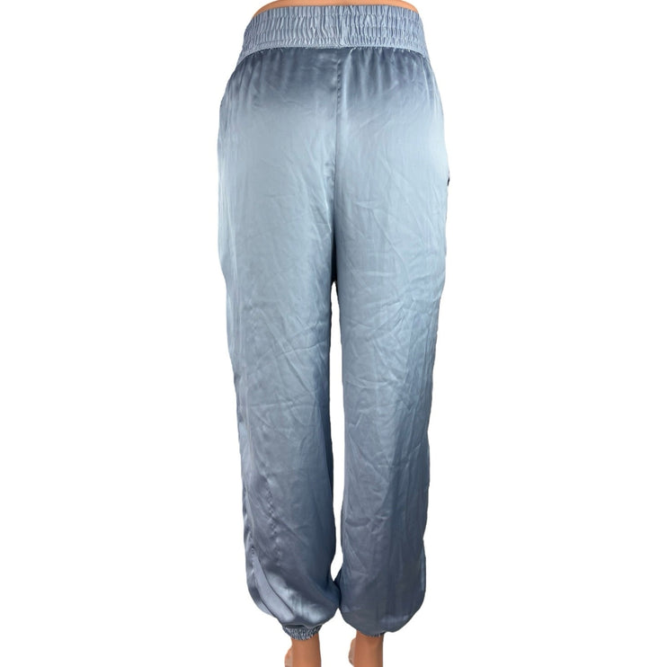 Zara Blue Silk Satin Elastic Waist Pull On High Rise Lounge Jogger Pants Size XS