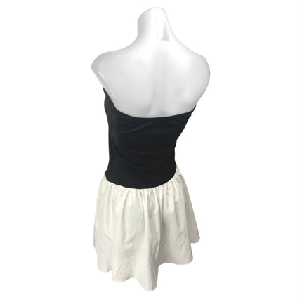 NEW Commense Black White Bandeau Tube Sleeveless Pleated A Line Mini Dress L