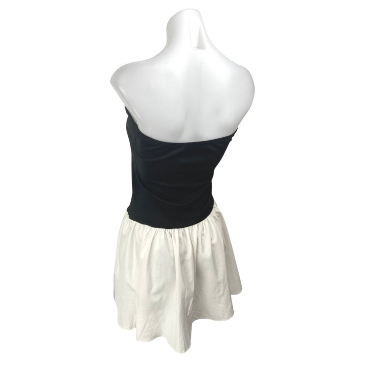 NEW Commense Black White Bandeau Tube Sleeveless Pleated A Line Mini Dress L