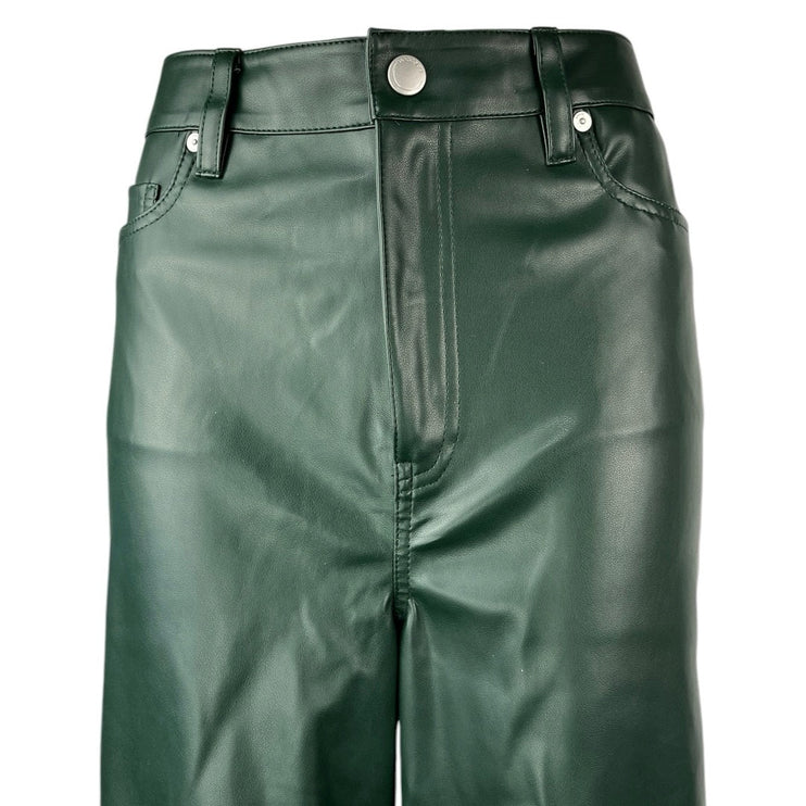 NEW Blank NYC Women's Green Faux Vegan Leather Wide Leg High Waist Pants Sz 28