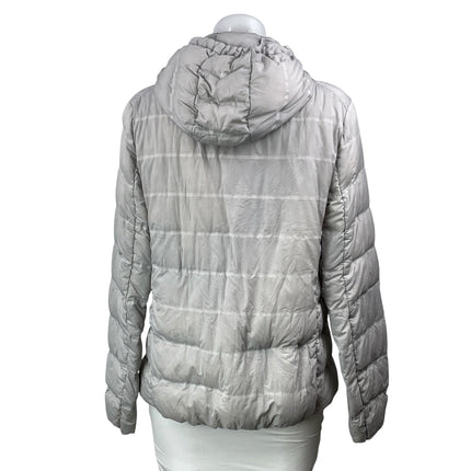 Uniqlo Gray Silver Long Sleeves Hooded Ultra Light Down Parka Coat Jacket Sz M