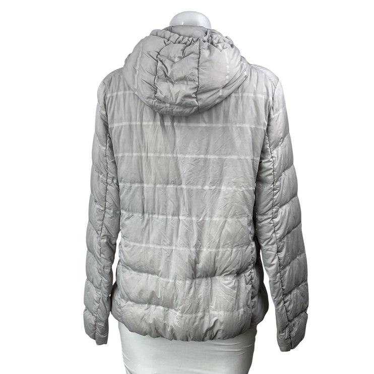 Uniqlo Gray Silver Long Sleeves Hooded Ultra Light Down Parka Coat Jacket Sz M