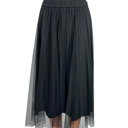 Women's Black High Waist Pull On Mesh Pleated Evening A Line Midi Skirt Size S