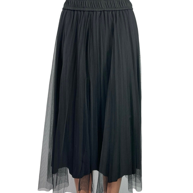 Women's Black High Waist Pull On Mesh Pleated Evening A Line Midi Skirt Size S