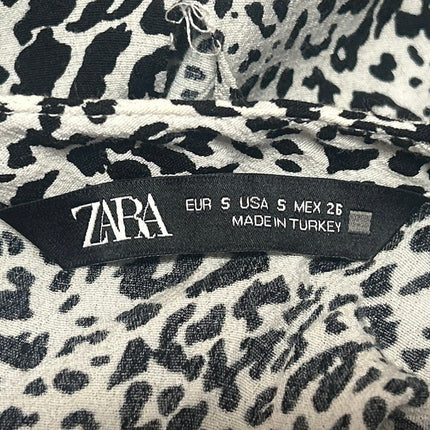 Zara Black White Leopard Animal Print Long Sleeve Mock Neck Midi Dress Size S