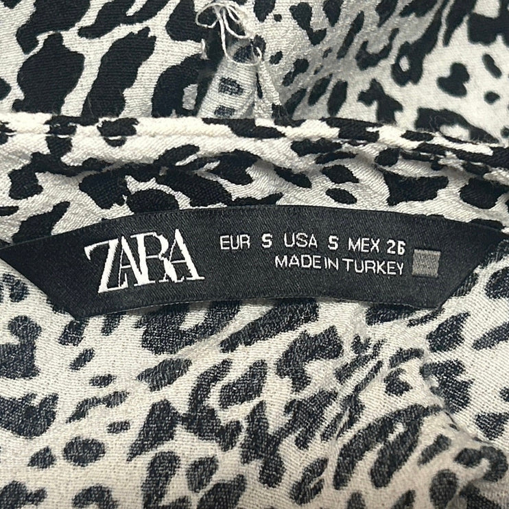 Zara Black White Leopard Animal Print Long Sleeve Mock Neck Midi Dress Size S