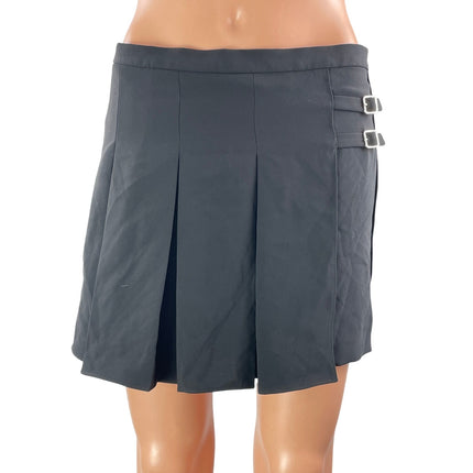 Amanda Uprichard Rizzo Black High Waist Buckle Pleated Mini Short Skirt Skort M