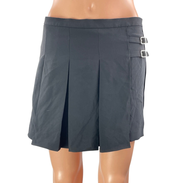 Amanda Uprichard Rizzo Black High Waist Buckle Pleated Mini Short Skirt Skort M